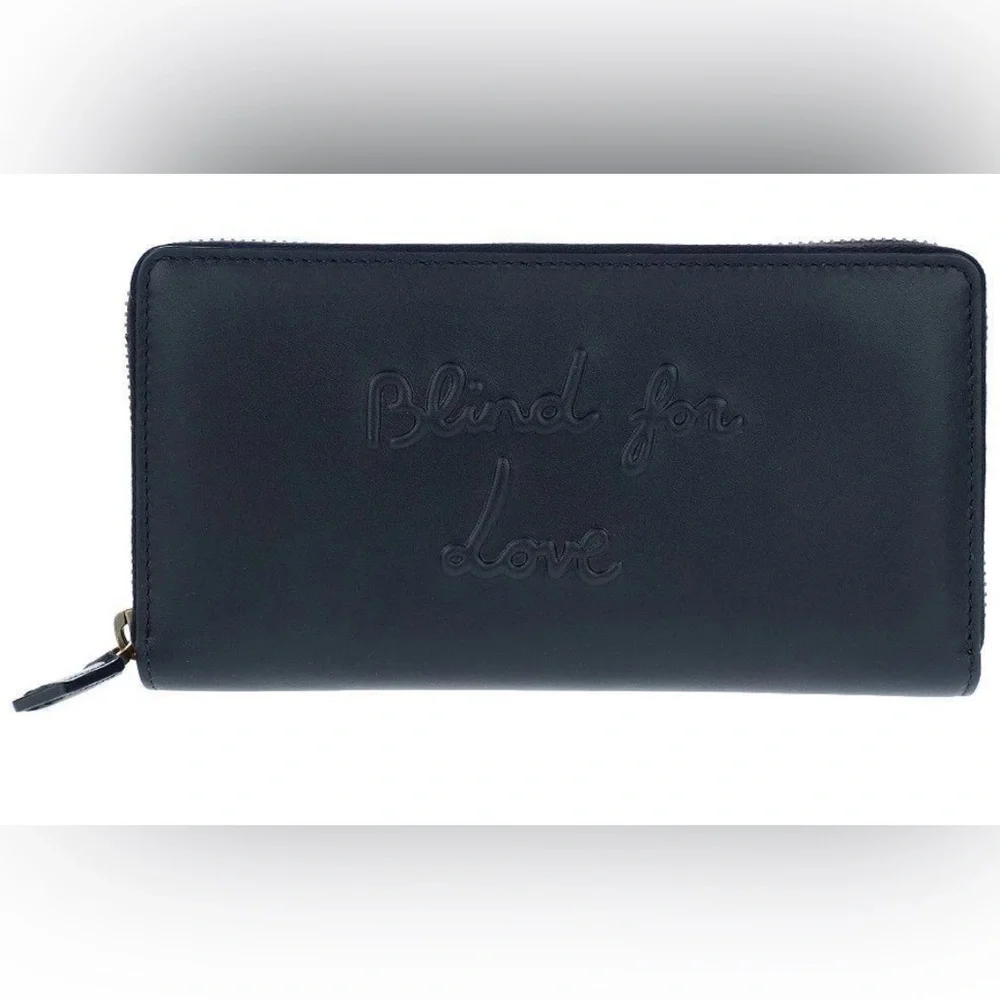 NEW GUCCI BLK LEATHER BLIND FOR LOVE ZIP AROUND LONG CLUTCH WALLET W/BOX UNISEX - Picture 2 of 6
